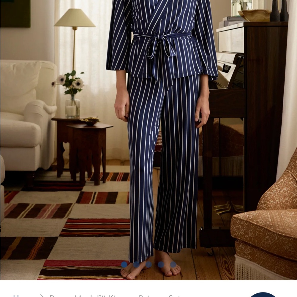 Navy Pinstripe Pajama Set - Relaxed Tie-Waist Lounge Set